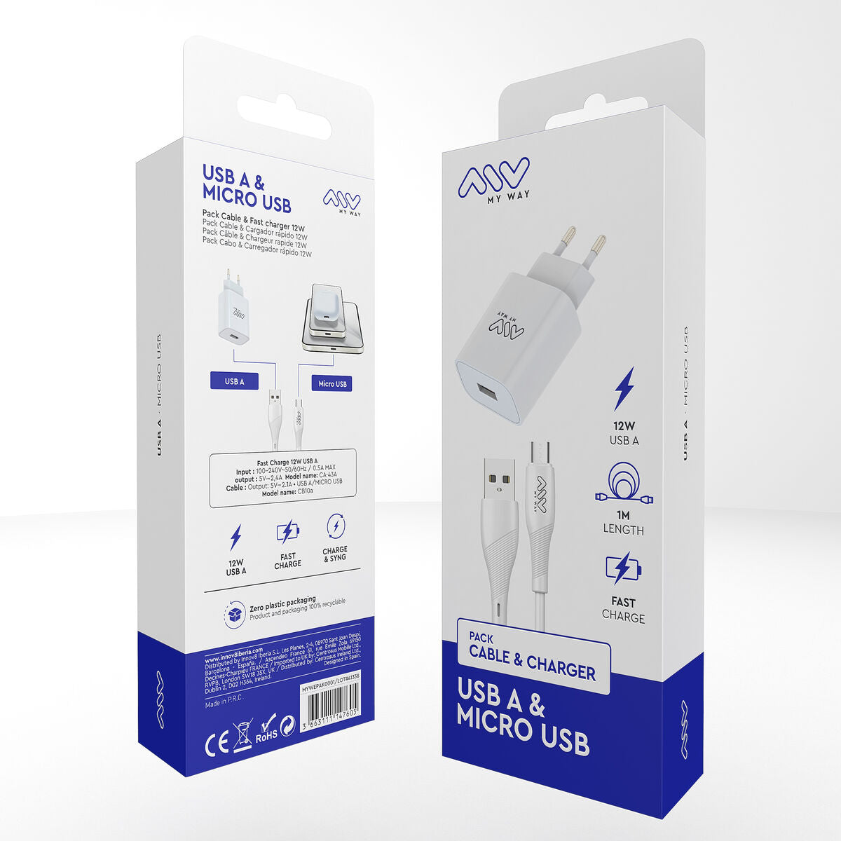 NordicCharge Wall Charger + USB-C Cable White 12 W-1